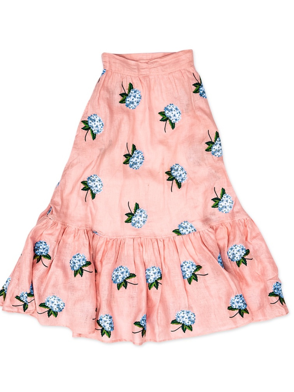 Kiel James Patrick Hydrangea Embroidered Linen Skirt in Pink
